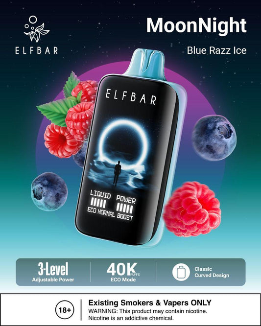 ELFBar MoonNight 40000 Puffs Disposable Vape Blue Razz Ice Flavors