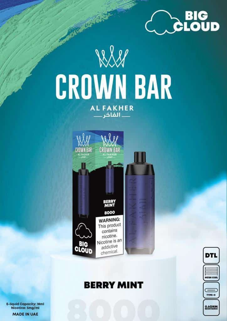 Al Fakher Crown Bar 8000 Puffs Disposable Vape 50mg Nicotine Berry Mint Flavors