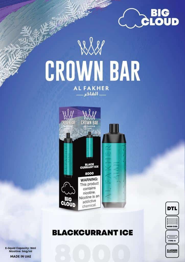 Al Fakher Crown Bar 8000 Puffs Disposable Vape 50mg Nicotine Blackcurrant Ice Flavors
