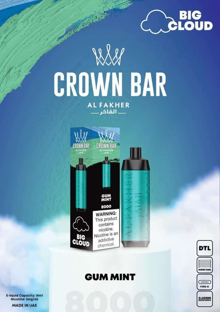 Al Fakher Crown Bar 8000 Puffs Disposable Vape 50mg Nicotine  Gum Mint Flavors