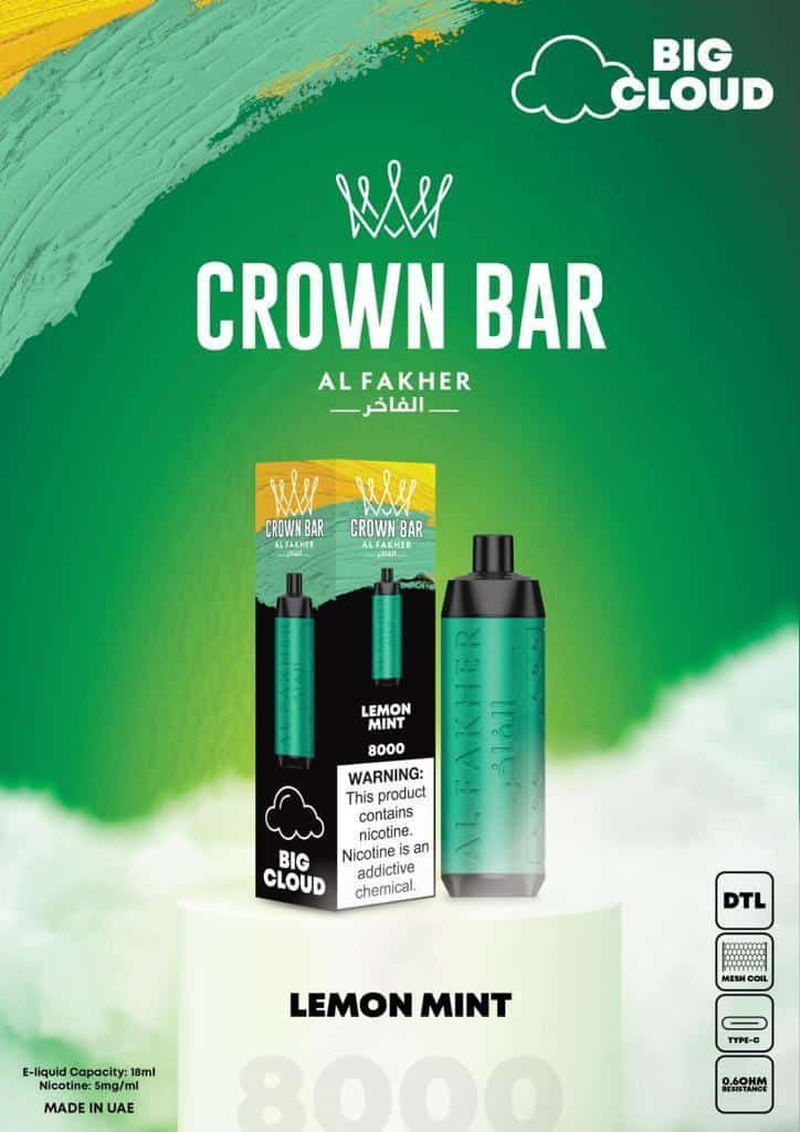 Al Fakher Crown Bar 8000 Puffs Disposable Vape 50mg Nicotine Lemon Mint Flavors
