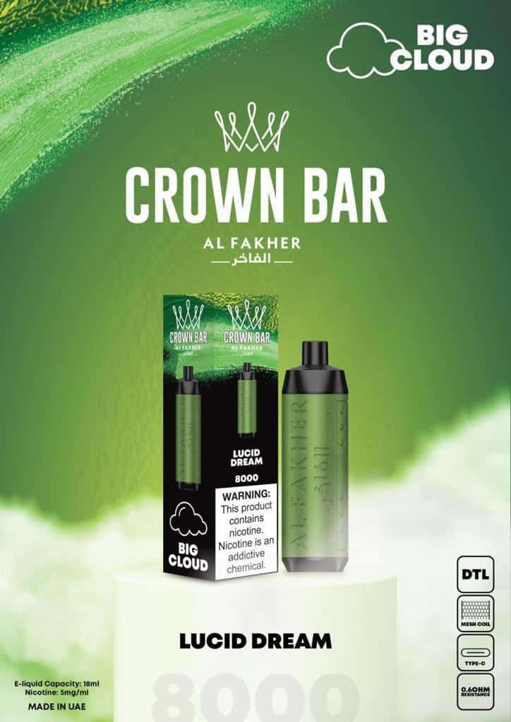 Al Fakher Crown Bar 8000 Puffs Disposable Vape 50mg Nicotine Lucid Dream Flavors