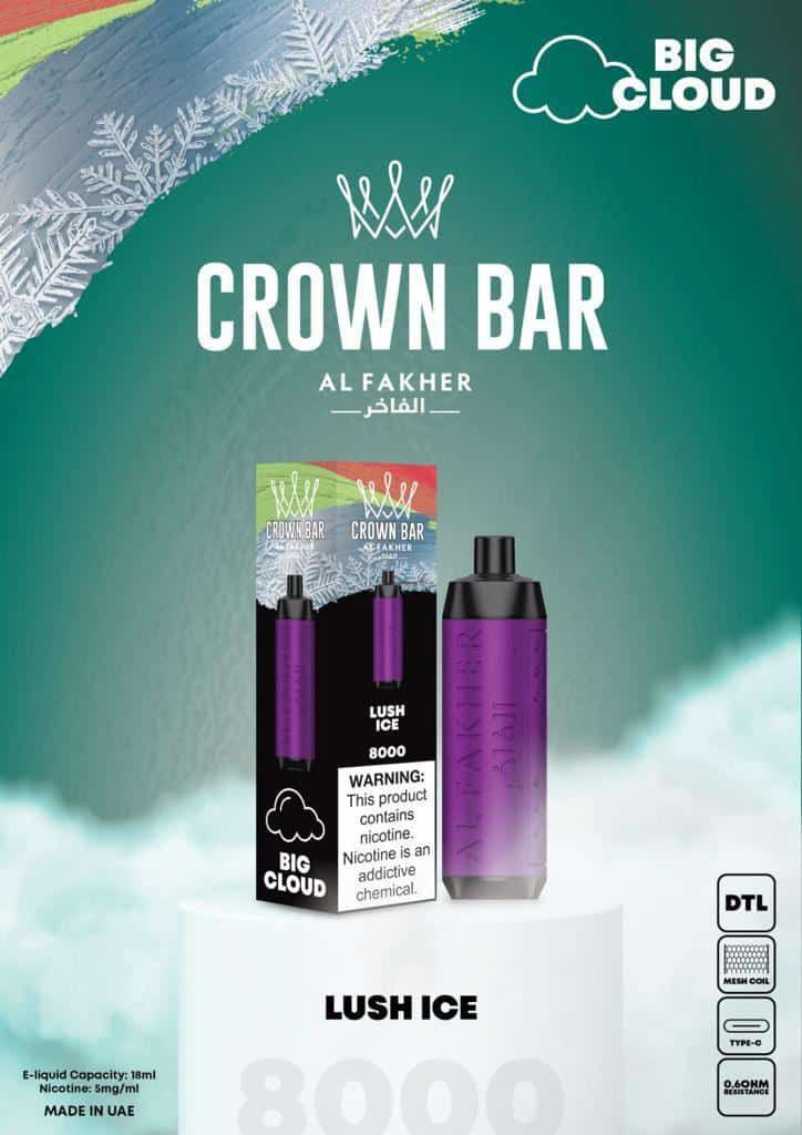 Al Fakher Crown Bar 8000 Puffs Disposable Vape 50mg Nicotine Lush Ice Flavors