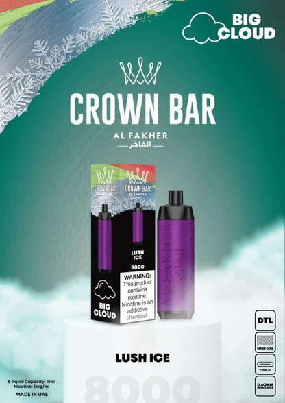 Al Fakher Crown Bar 8000 Puffs Disposable Vape 50mg Nicotine Lush Ice Flavors