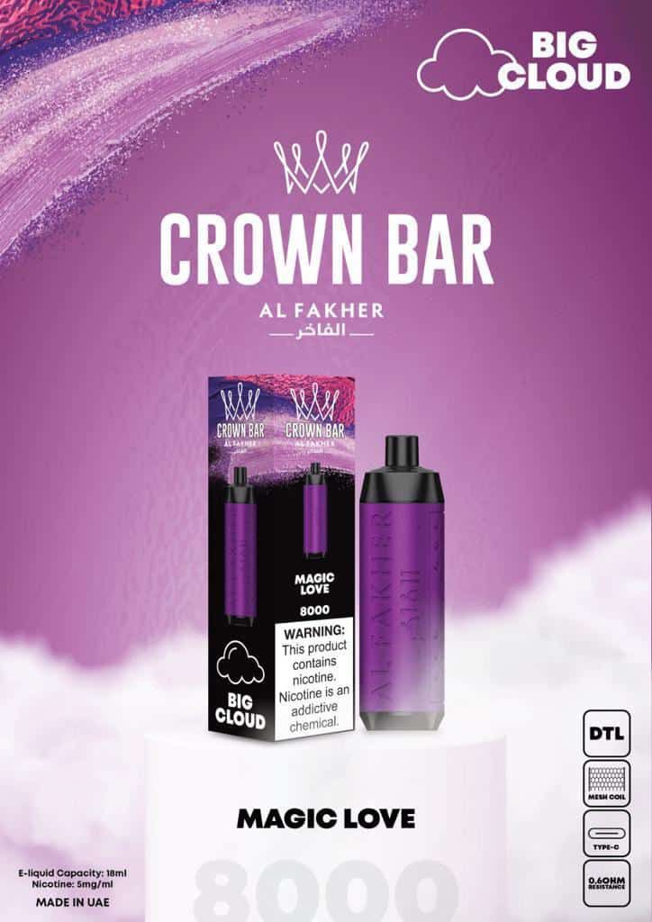 Al Fakher Crown Bar 8000 Puffs Disposable Vape 50mg Nicotine Magic Love Flavors