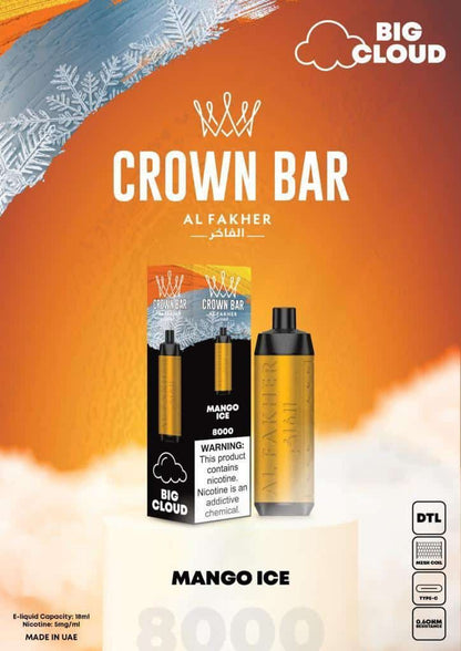 Al Fakher Crown Bar 8000 Puffs Disposable Vape 50mg Nicotine Mango Ice Flavors