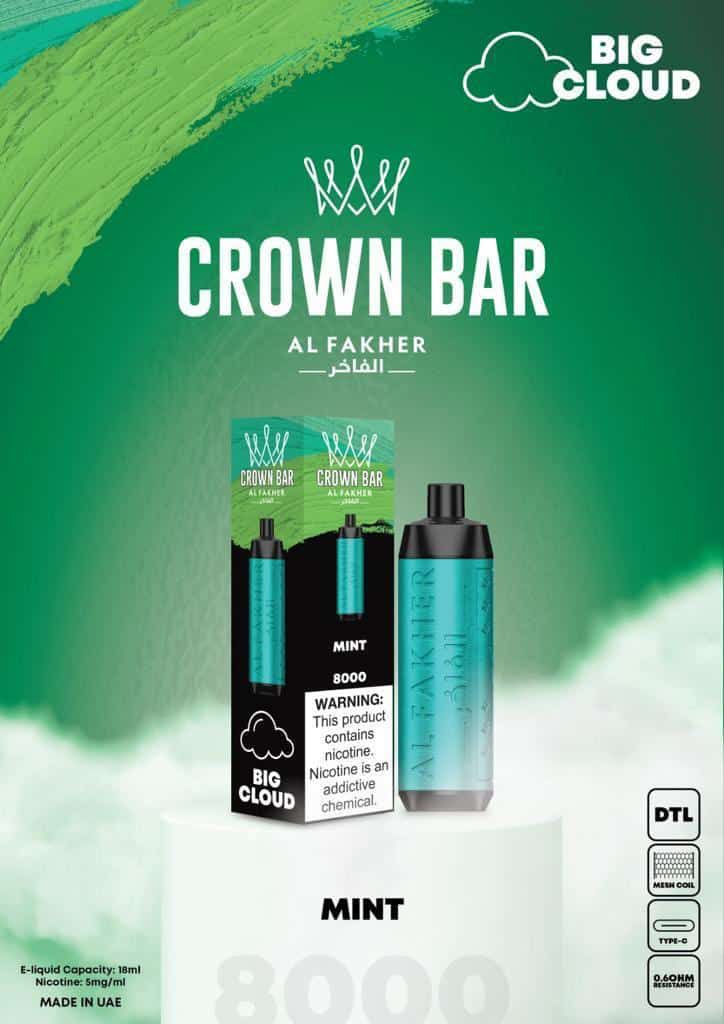 Al Fakher Crown Bar 8000 Puffs Disposable Vape 50mg Nicotine Mint Flavors