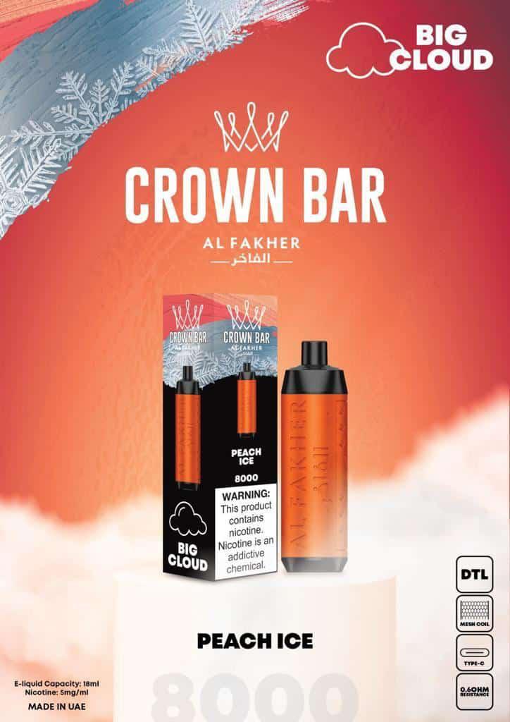 Al Fakher Crown Bar 8000 Puffs Disposable Vape 50mg Nicotine Peach Ice Flavors