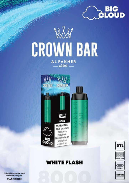 Al Fakher Crown Bar 8000 Puffs Disposable Vape 50mg Nicotine White Flash Flavors
