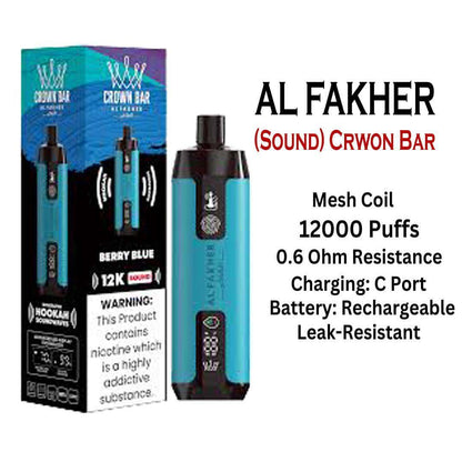 Al Fakher Crown Bar Sounds 12000 Puffs Disposable Vape Berry Blue Flavor