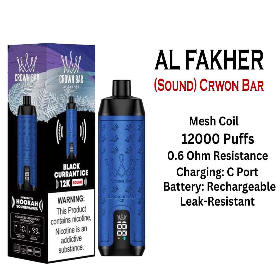 Al Fakher Crown Bar Sounds 12000 Puffs Disposable Vape Black Currant Ice Flavor