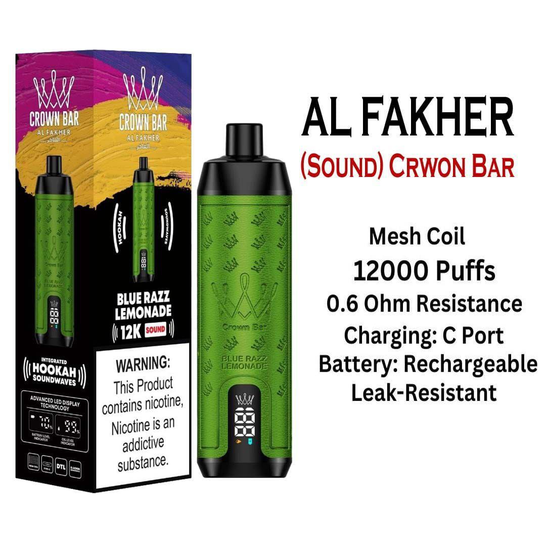 Al Fakher Crown Bar Sounds 12000 Puffs Disposable Vape Blue Razz Lemonade Flavor