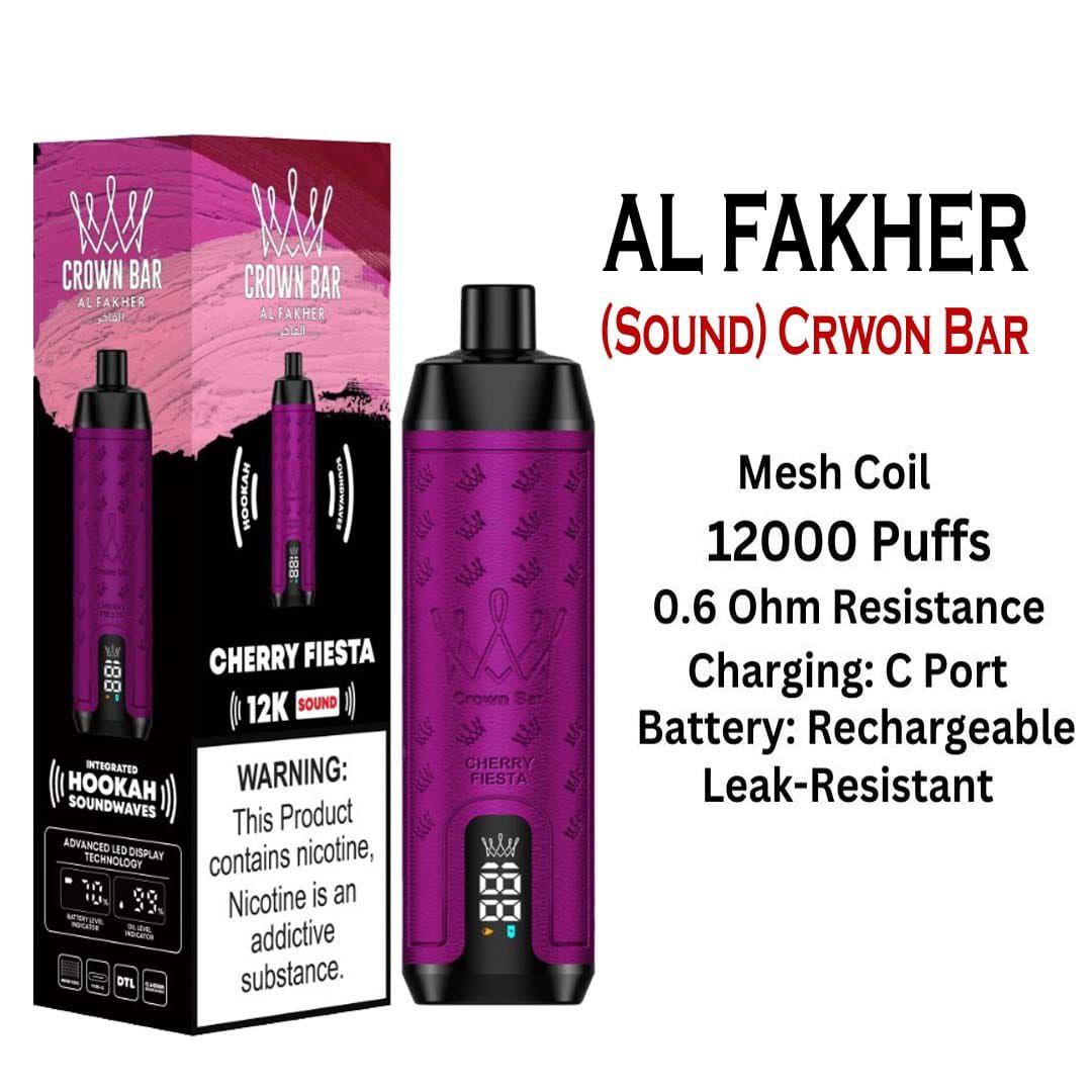 Al Fakher Crown Bar Sounds 12000 Puffs Disposable Vape Cherry Fiesta Flavor