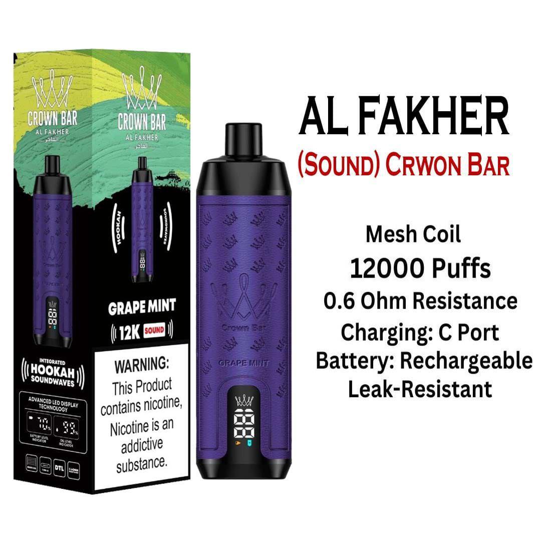 Al Fakher Crown Bar Sounds 12000 Puffs Disposable Vape Grape Mint Flavor