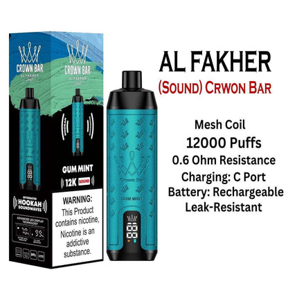Al Fakher Crown Bar Sounds 12000 Puffs Disposable Vape Gum Mint Flavor