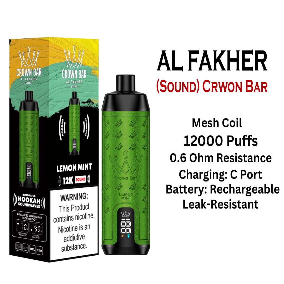 Al Fakher Crown Bar Sounds 12000 Puffs Disposable Vape Lemon Mint Flavor