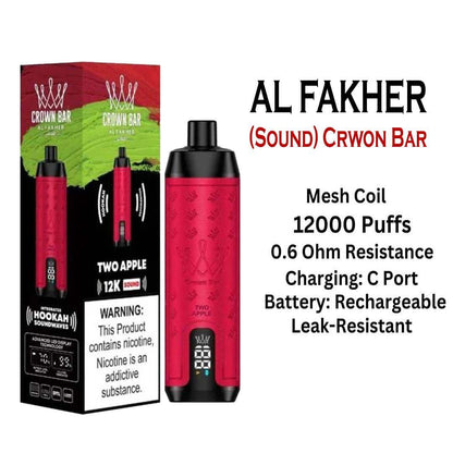 Al Fakher Crown Bar Sounds 12000 Puffs Disposable Vape Two Apple Flavor