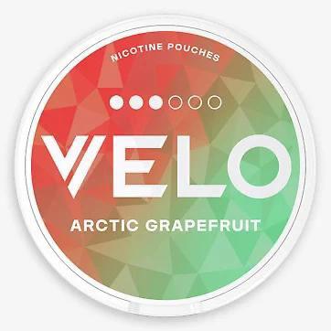 VELO Arctic Grapefruit nicotine pouches packaging with geometric design