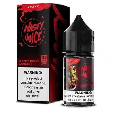 Nasty Juice Blackcurrant Rebellion vape juice packaging with warning label.
