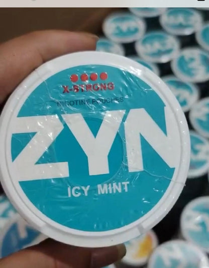 Container of ZYN Nicotine Pouches ICY MINT flavor with visible branding