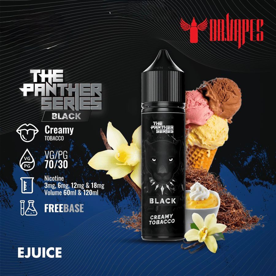 Dr Vapes 60ml & 120ml Panther Series e-liquid bottle Creamy Tobacco flavor