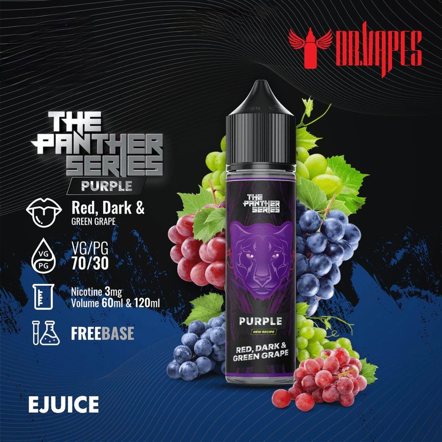 Dr Vapes 60ml & 120ml Panther Series e-liquid bottle Red, Dark Green Grape flavor 