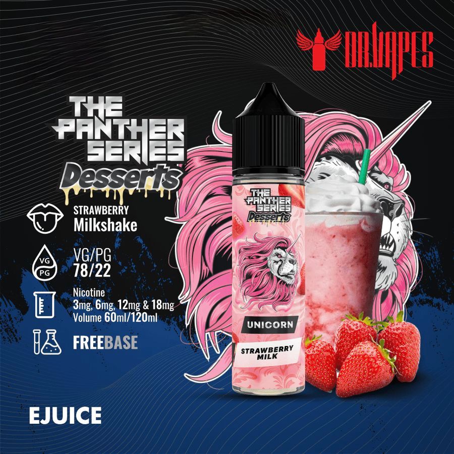 Dr Vapes 60ml & 120ml Panther Series e-liquid bottle Strawberry Milk flavor