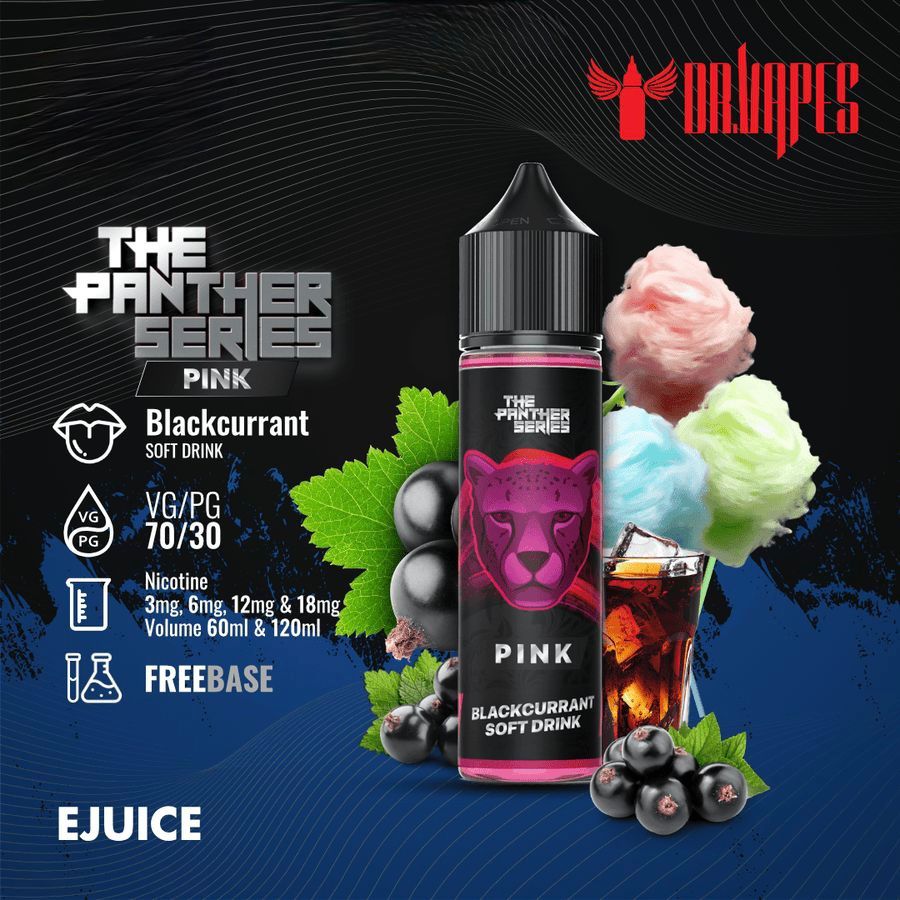 Dr Vapes 60ml & 120ml Panther Series e-liquid bottle blackcurrants soft drink flavor