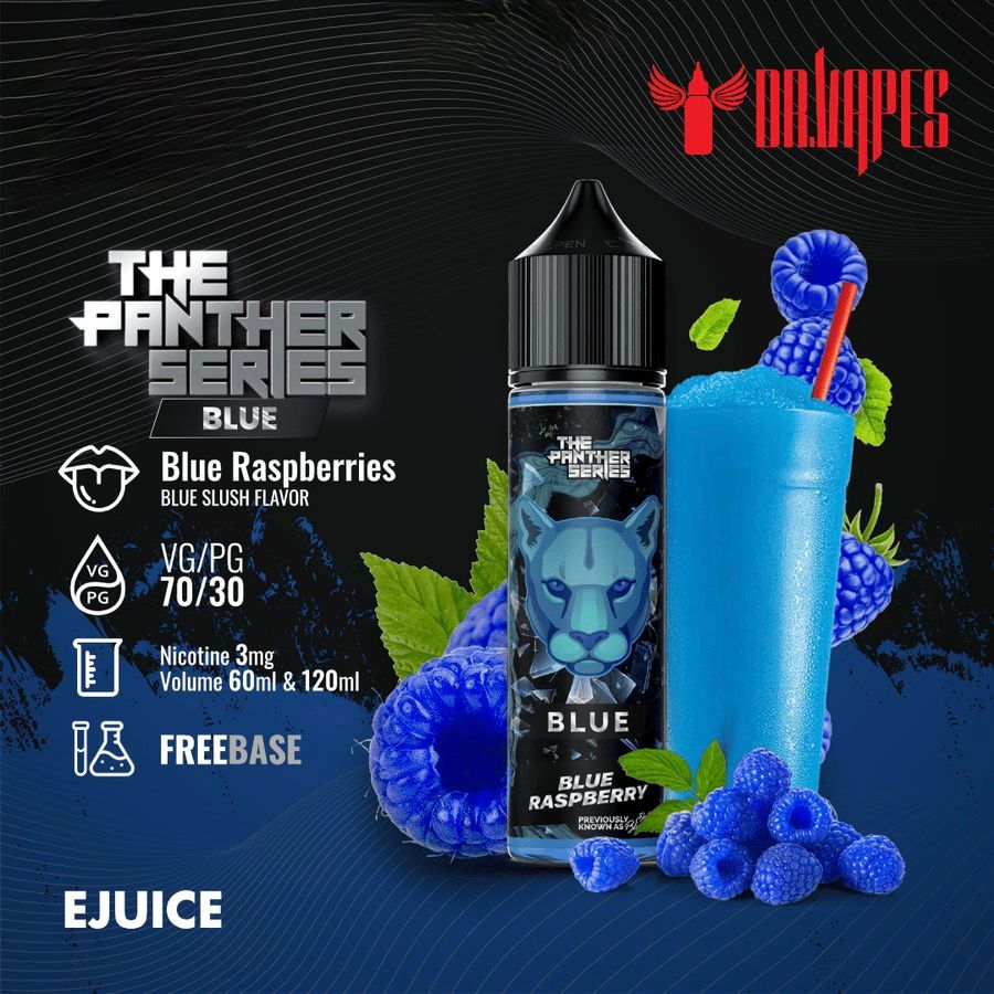 Dr Vapes 60ml & 120ml Panther Series e-liquid bottle blue raspberry flavor