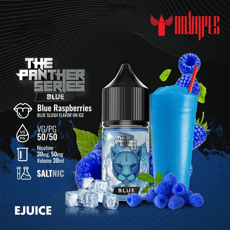 Dr Vapes Panther Series 30ml Salt Nic 30mg & 50mg Blue Raspberries On Ice flavor bottle