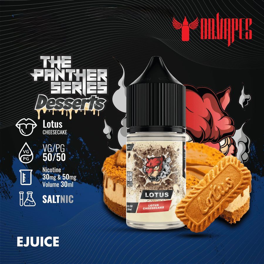 Dr Vapes Panther Series 30ml Salt Nic 30mg & 50mg Lotus Cheesecake flavor bottle