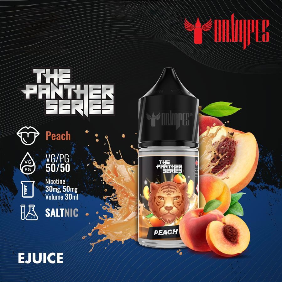 Dr Vapes Panther Series 30ml Salt Nic 30mg & 50mg Peach flavor bottle