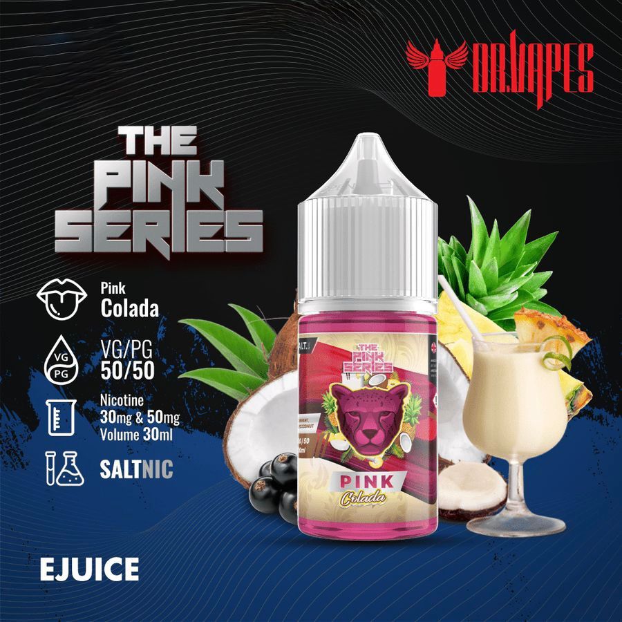 Dr Vapes Panther Series 30ml Salt Nic 30mg & 50mg Pink Colada Candy flavor bottle
