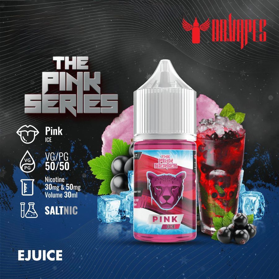 Dr Vapes Panther Series 30ml Salt Nic 30mg & 50mg Pink Ice flavor bottle