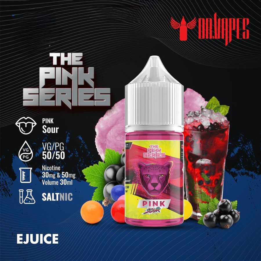 Dr Vapes Panther Series 30ml Salt Nic 30mg & 50mg Pink Sour flavor bottle