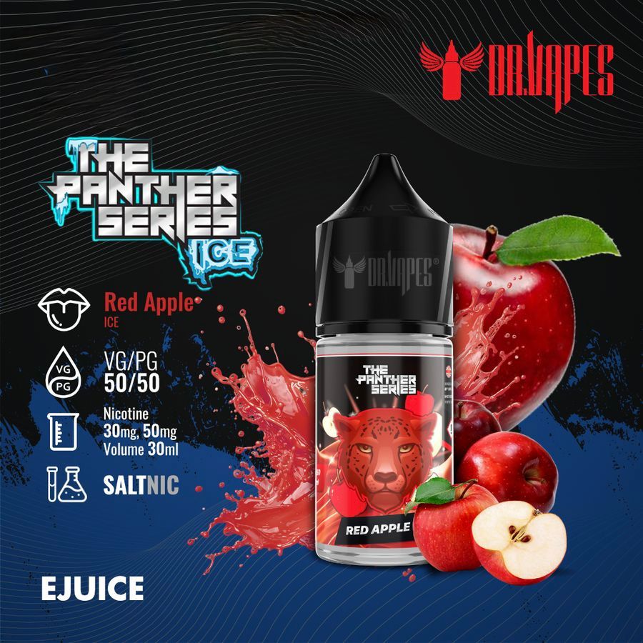 Dr Vapes Panther Series 30ml Salt Nic 30mg & 50mg Red Apple Ice flavor bottle