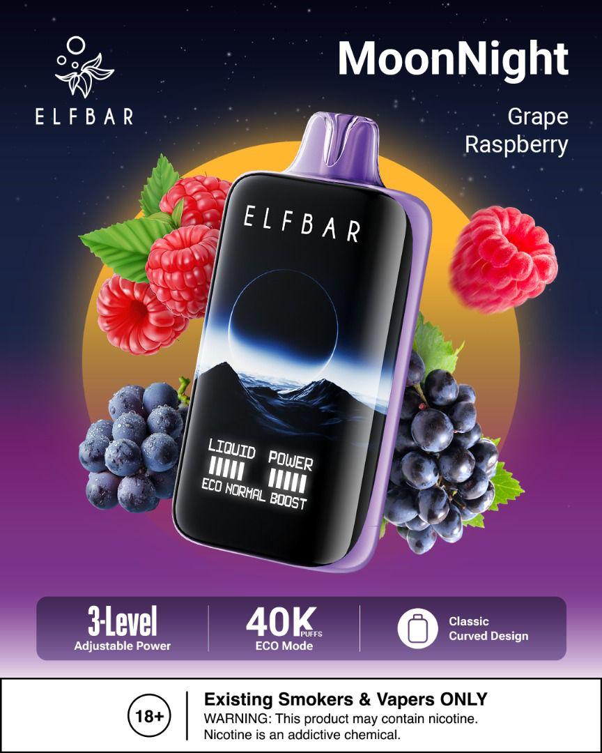 ELFBar MoonNight 40000 Puffs Disposable Vape Grape Raspberry Flavors
