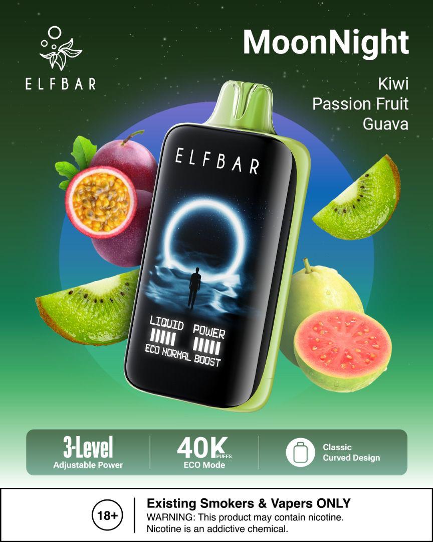 ELFBar MoonNight 40000 Puffs Disposable Vape Kiwi Passion Fruit Guava Flavors