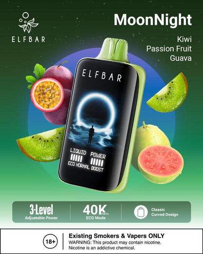 ELFBar MoonNight 40000 Puffs Disposable Vape Kiwi Passion Fruit Guava Flavors