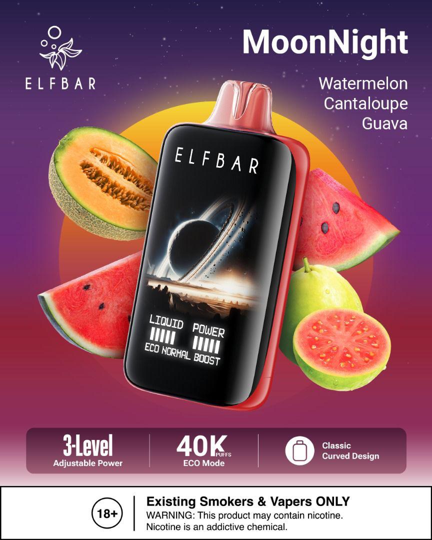 ELFBar MoonNight 40000 Puffs Disposable Vape Watermelon Cantaloupe Guava Flavor