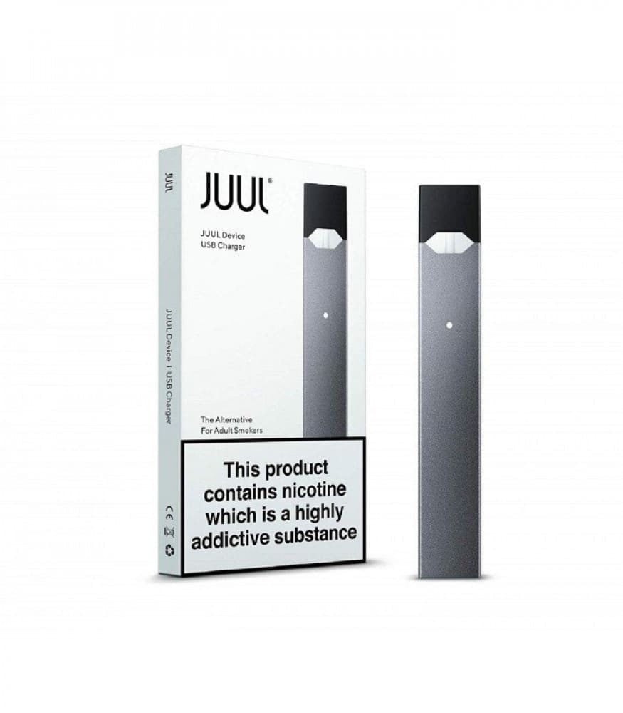 JUUL Slate device and packaging on a white background