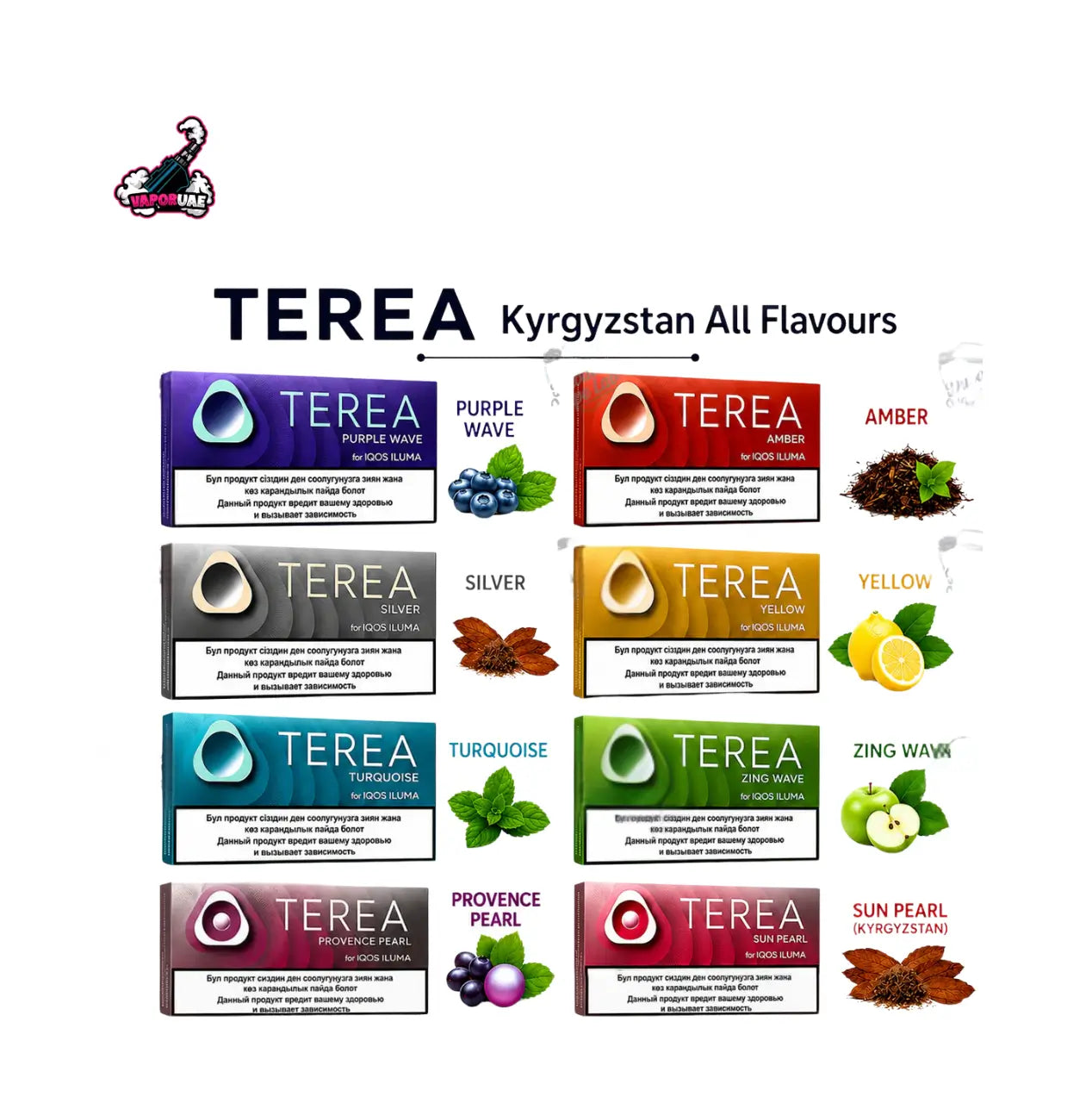 IQOS TEREA Kyrgyzstan All Flavor Charts Displayed on a white background