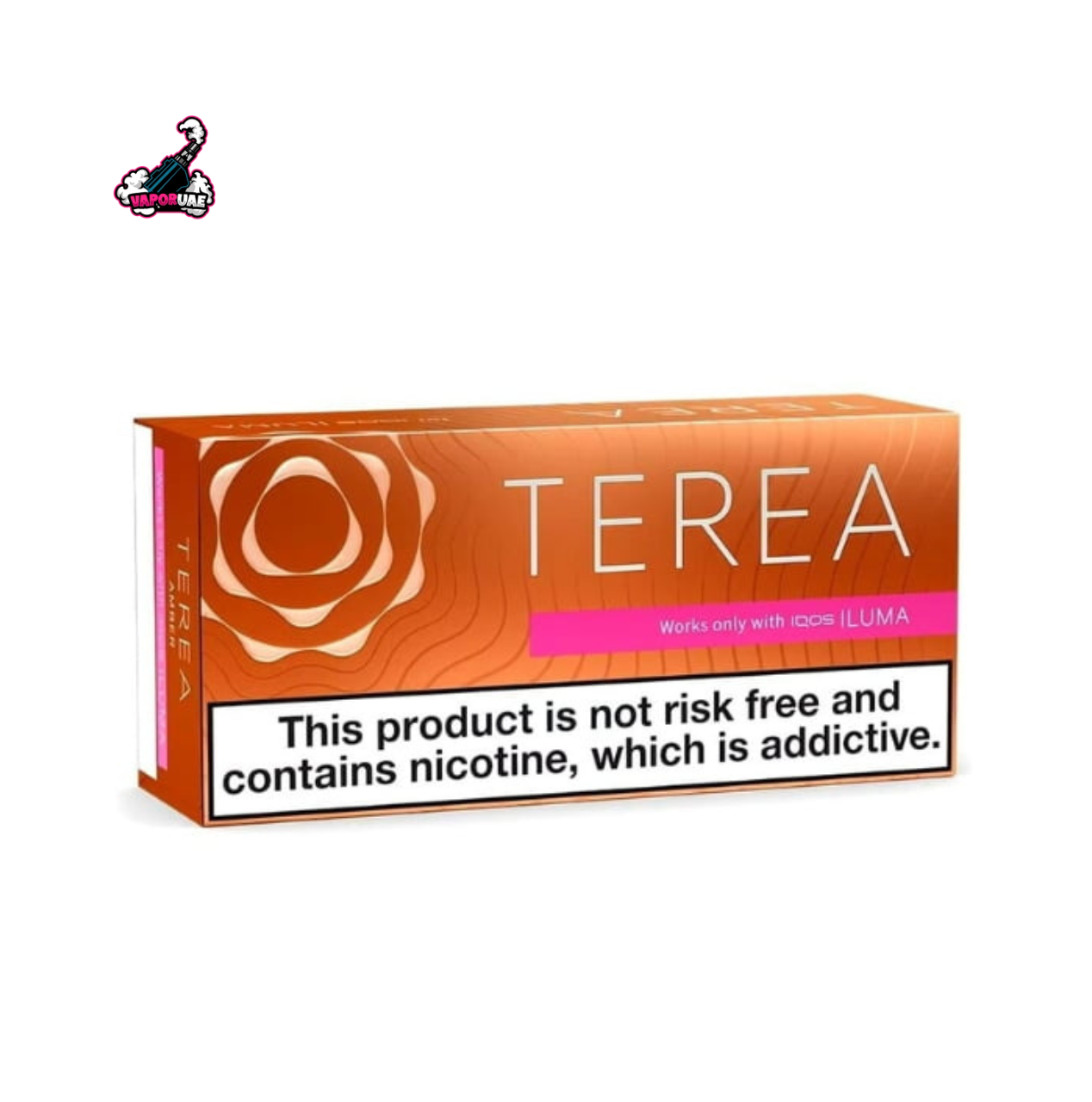 IQOS TEREA Switzerland Amber flavor pack on a white background