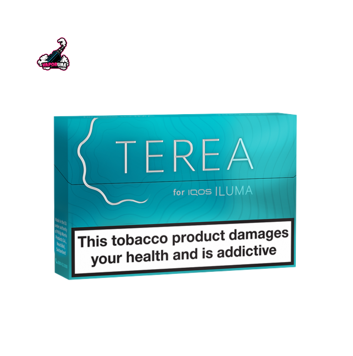 IQOS TEREA Switzerland Turquoise flavor pack on a white background