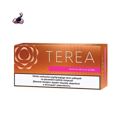 IQOS TEREA Uzbekistan Amber flavor pack on a white background