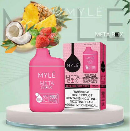 MYLE Meta Box 5000 Puffs Disposable Vape Pineapple Coconut Strawberry Flavor