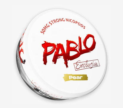 Pablo Nicotine Pouches Pear flavor 50mg Strong Nicopods Container on a white bg