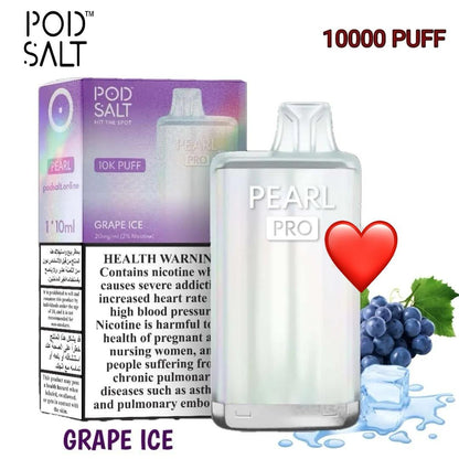 Pod Salt Pearl Pro 10000 Puffs Disposable Vape device Grape Ice flavor
