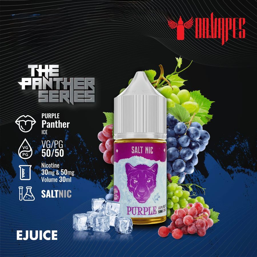 Dr Vapes Panther Series 30ml Salt Nic 30mg & 50mg Purple Panther Ice flavor bottle