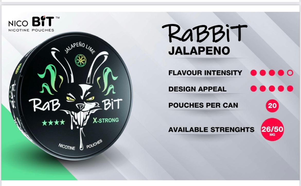 Rabbit Nicotine Pouches Jalapeno Lime flavor on a white background